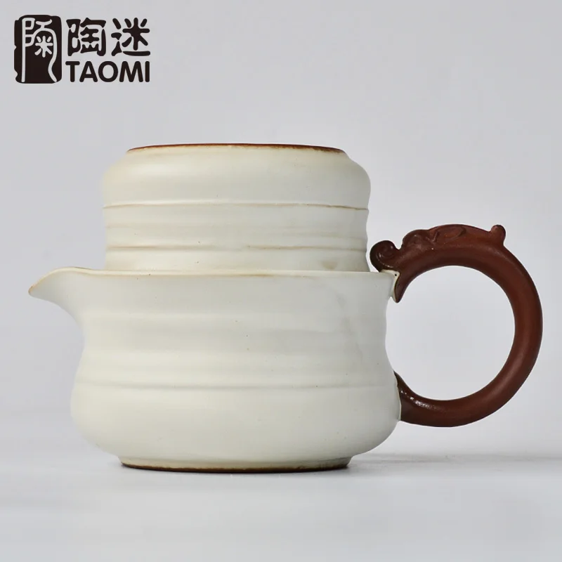 [GRANDNESS] Tea Set Include 1 Pot 1 Cup Travel Tea Set Portable Vintage Coarse Pottery Pot Cup Japanese Style Teapot Ceramic