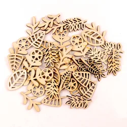 20Pcs Wooden Leaves Pattern Natural Scrapbooking Craft For Embellishments Handmade DIY Handicraft Home Decoration DIY 40mm