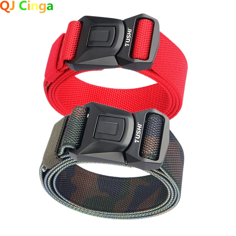 QJ CINGA New 3.8 Quick Release Buckle Men Belts Outdoor Safety Outer Belt Quick Dry Pure Nylon Belt Training Cinturon