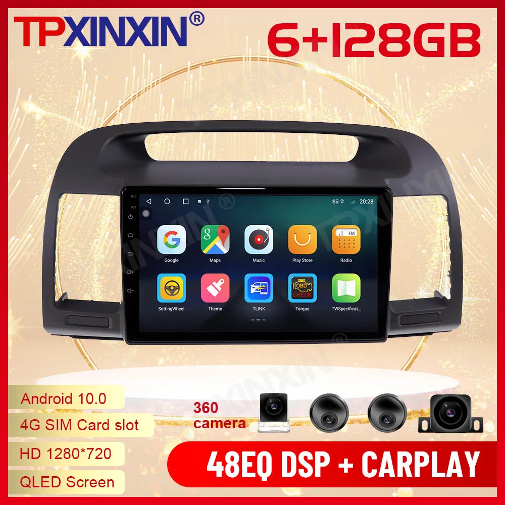 2 Din Carplay Android Radio Receiver Multimedia Stereo For Toyota Camry 5 2001 2002 2003 2004 2005 2006 GPS Recorder Head Unit