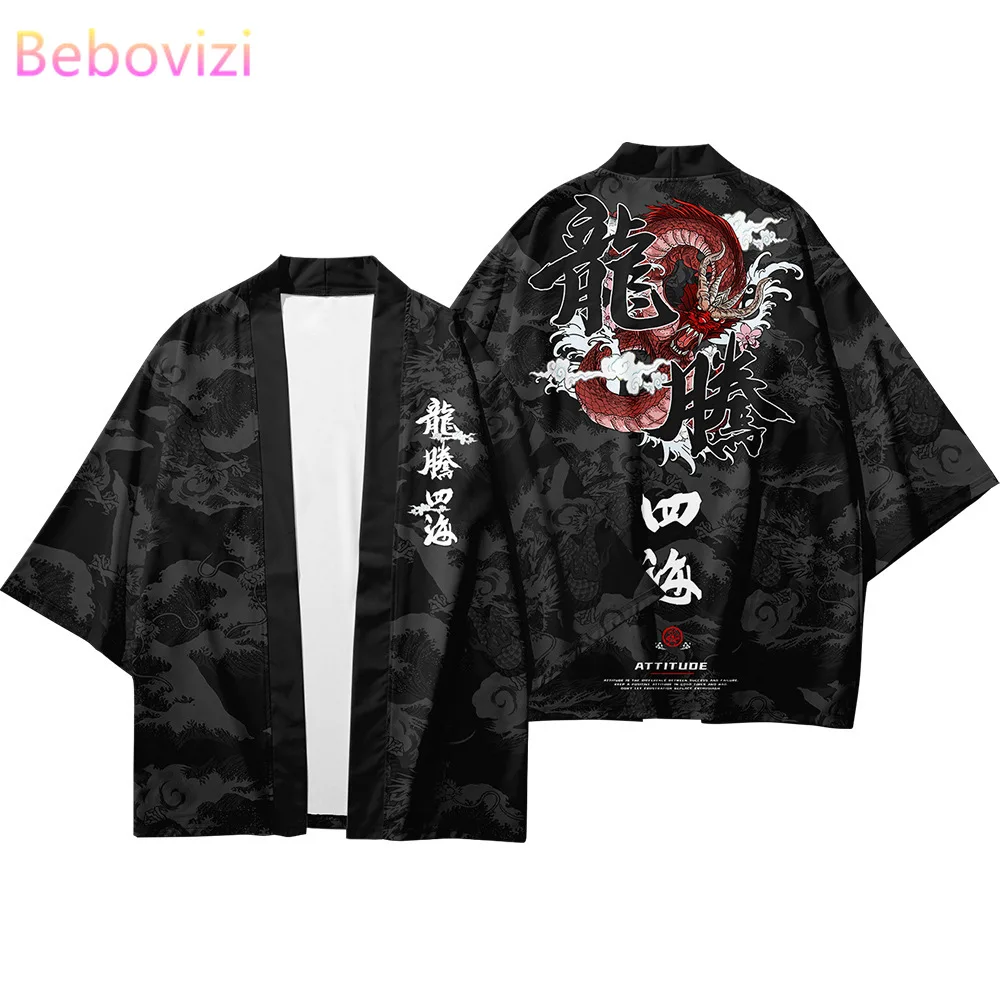 Solto chinês japonês samurai kimono cardigan para homens e mulheres, terno plus size, yukata, tops e calças set, cosplay, harajuku, plus size S-3XL