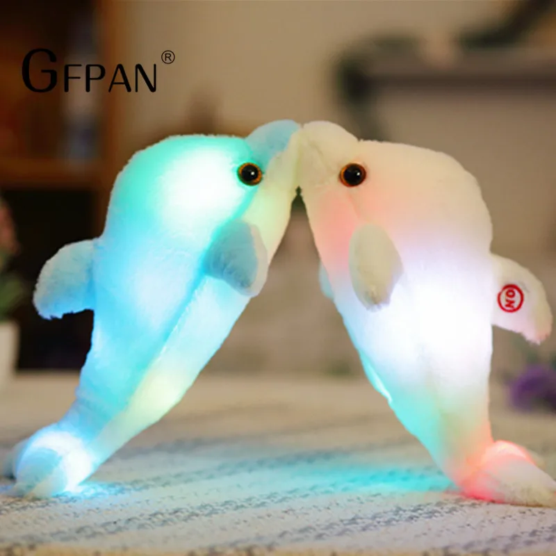 Hot 32cm Cute Creative Luminous Plush Toy Dolphin Doll Glowing LED Light Animal Toys Colorful Doll Pillow Children\'s Lovely Gift