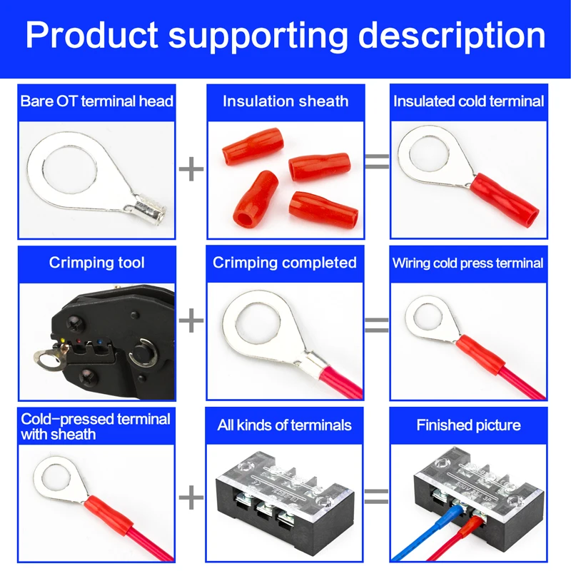 UT OT Non-Insulated Ring Fork U-Type Terminal Tin-Plated Brass Terminals Assortment Kit Cable Wire Connector Crimp