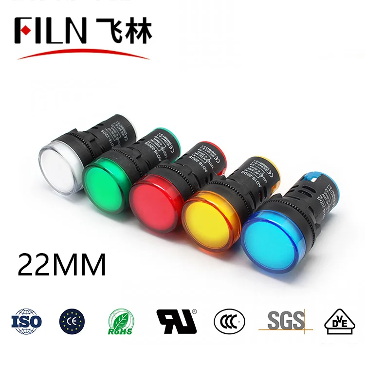 FILN Plastic led indicator light 22mm Mounting Size 12v 24v 110v 220v  pilot lamp without wire