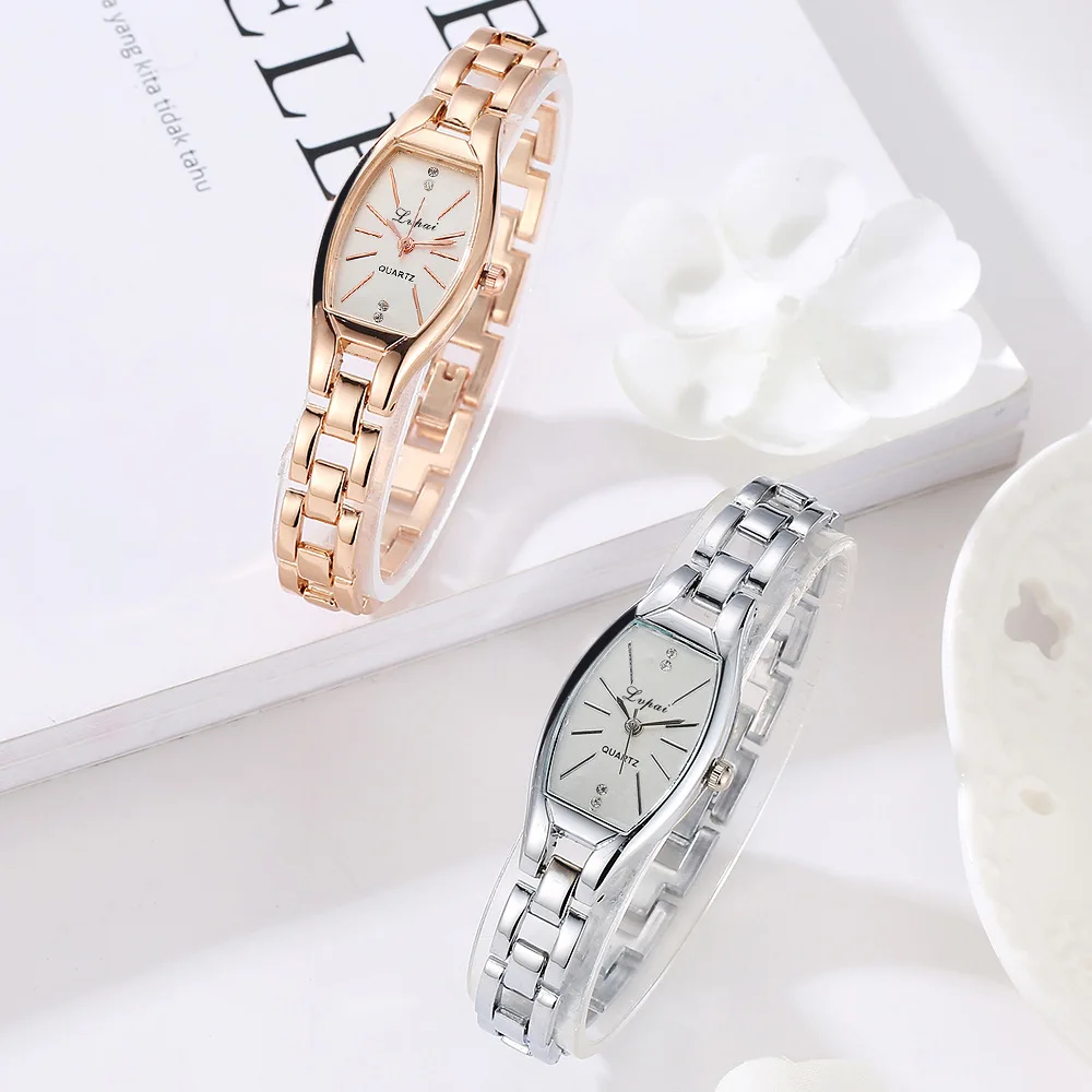 Women Bracelet Watch Rose Gold Fashion Luxury Stainless Steel Wrist Watch Rhinestone Ellipse Creative Ladies Dress Quartz Watch