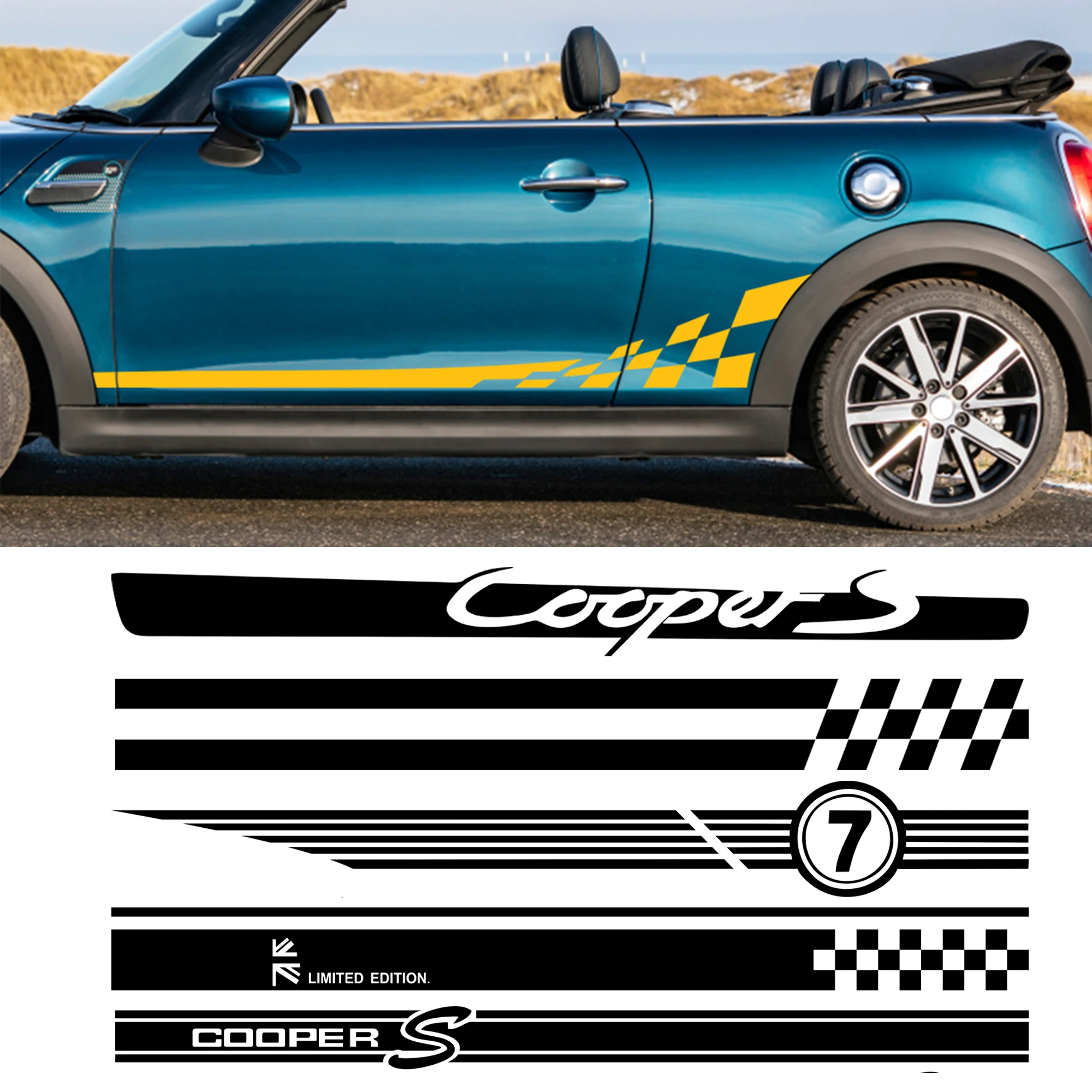 2pcs Car Long Side Stripe Sticker For Mini Cooper R56 R57 R58 R50 R52 R53 R59 R61 Countryman R60 F60 F55 F56 F54 DIY Accessories