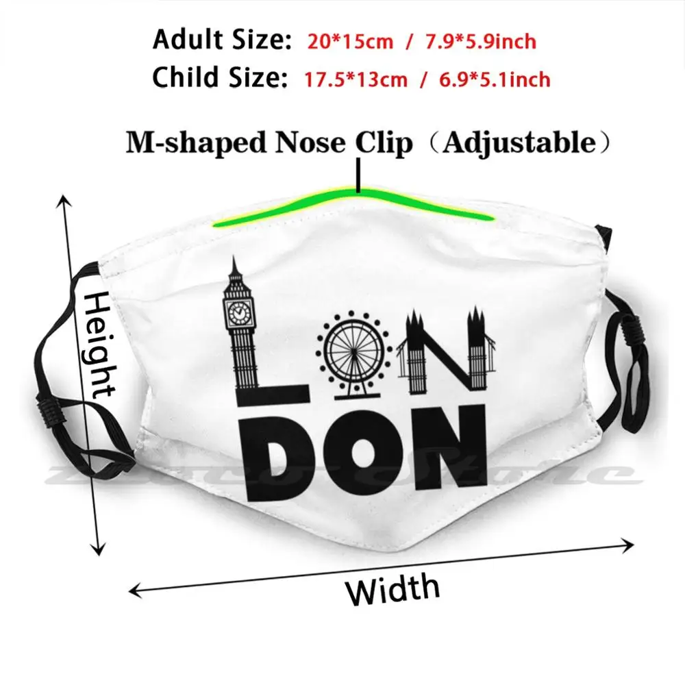 London Big Ben , London Eye , Tower Bridge Mask Adult Child Washable Pm2.5 Filter Logo Creativity London Big Ben London Eye