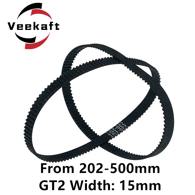 Piezas de impresora 3D GT2 15mm correa de distribución de goma de bucle cerrado 202 220 240 250 260 280 294 300 320 350 360 400 420 436 500mm 2GT 1 piezas