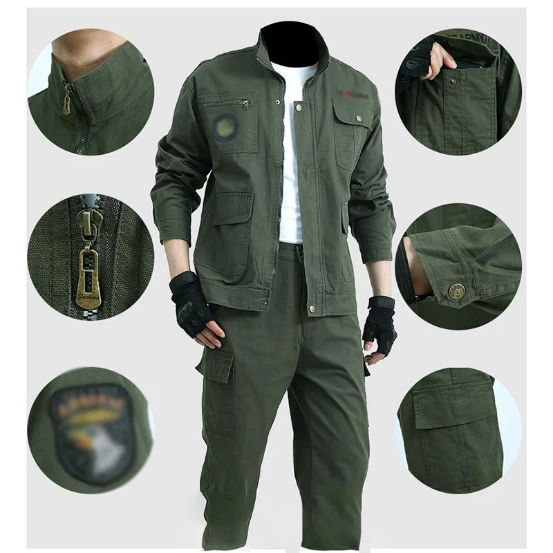 Men\'s Outdoor Labor Insurance Wear Spring And Autumn Wear-resistant Jacket Trouser Suit Welder Anti-scald Work Clothes