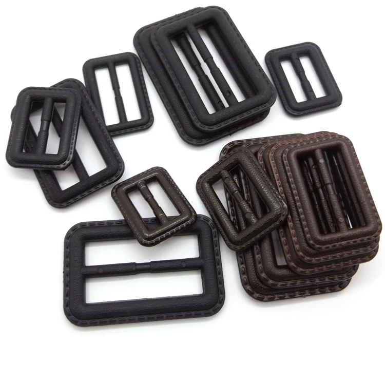 Coffee Buttons Slider Black Imitation Leather Buckle, Adjustment, Three Gear Belt, Skirt Buckle, DIY Sewing Accessories, 2Pcs