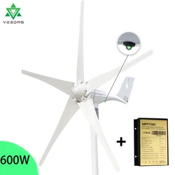12V 24V AC 600W Horizontal Axis Wind Turbine Generator Kit Micro Home Power Windmill With LED Light Free MPPT Controller