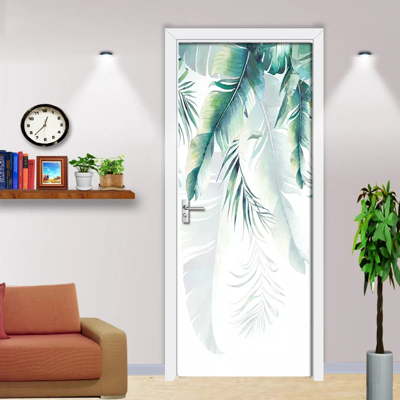 

2Pcs/Set Nordic Hand Drawn Banana Leaves 3D Wall Door Sticker Self-adhesive Waterproof Wallpaper Decals Decor Door Wall Stickers