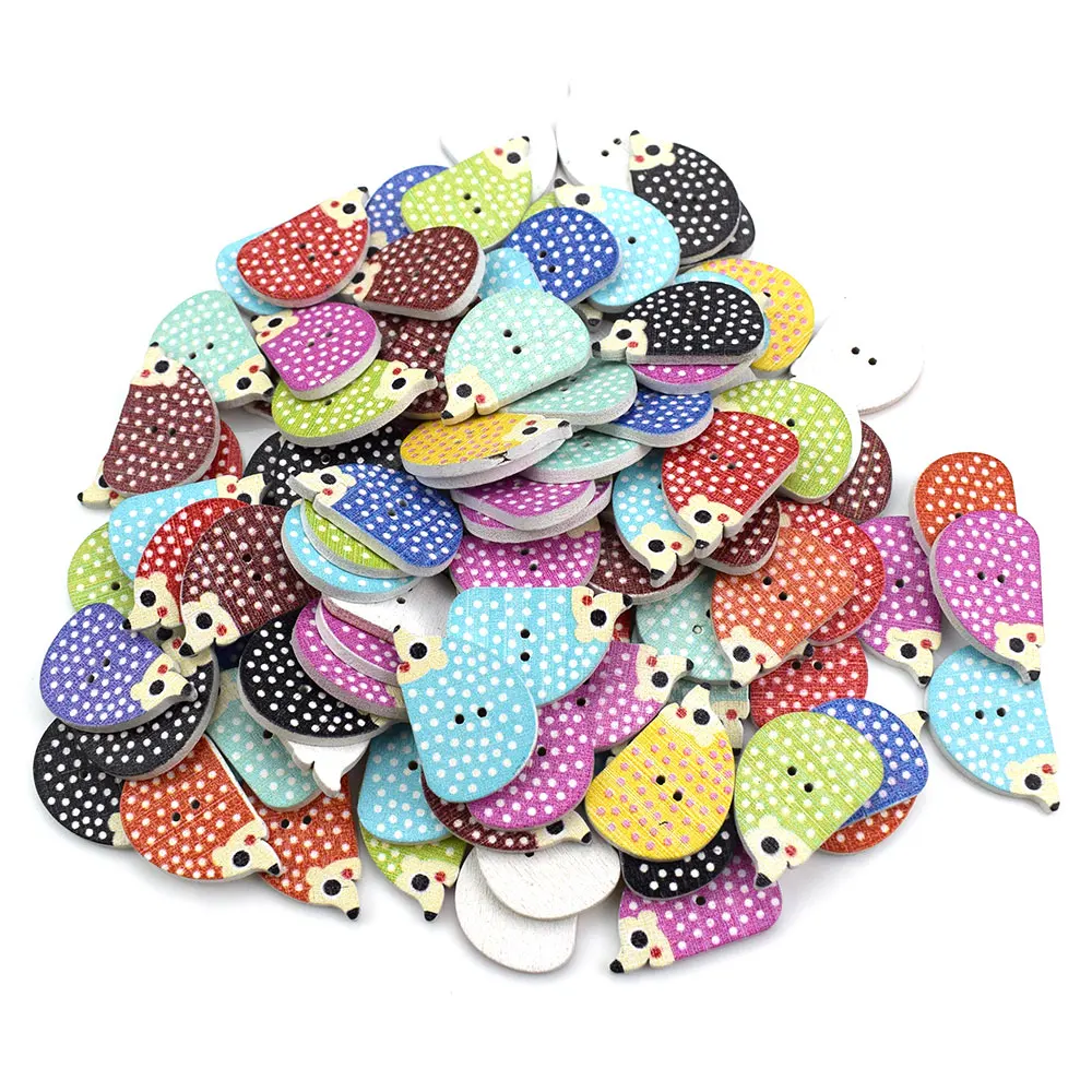 300PCS Hedgehog Dipinto di Legno Decorativo Bottoni Casuale Misto Scrapbooking Del Mestiere Animale 2 Fori In Legno Dipinto di Cucito Pulsante