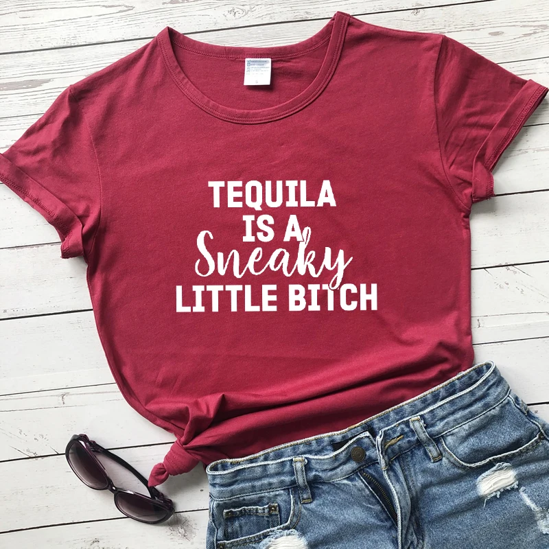 

Tequila Is A Sneaky T-shirt Women Short Sleeve Sarcastic Drunk Party Top Tee Shirt Funny 90s Day Drinking Tshirt