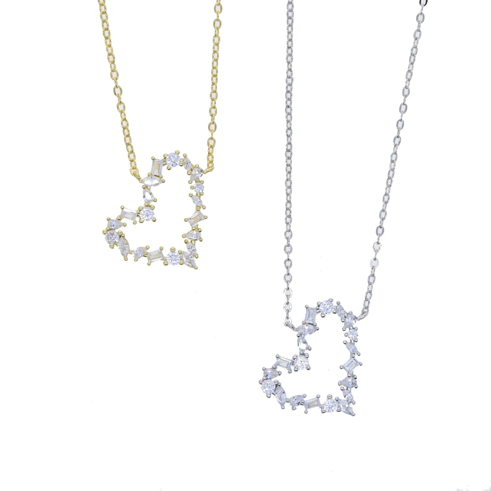 Iced Out Bling 5A Cubic Zirconia CZ Heart Charm Pendant Necklace High Quality