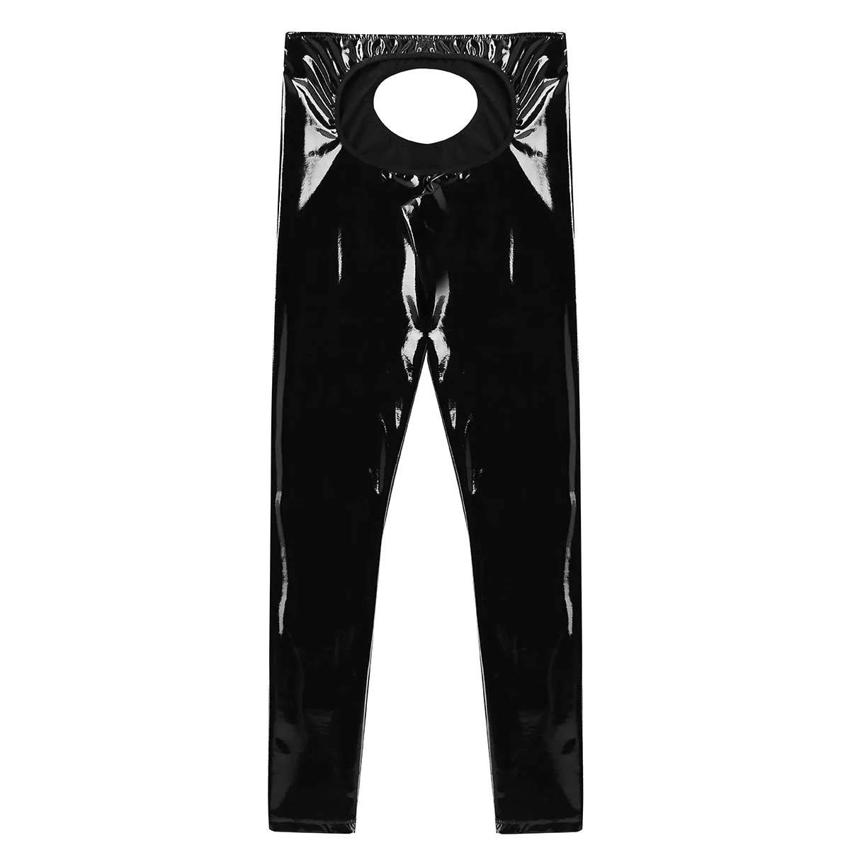 Black Mens Latex Pants Sexy Open Butt Crotchless Wetlook Leather Leggings Gay Erotic Tight Lingerie Nightclub Pole Dance Trouser