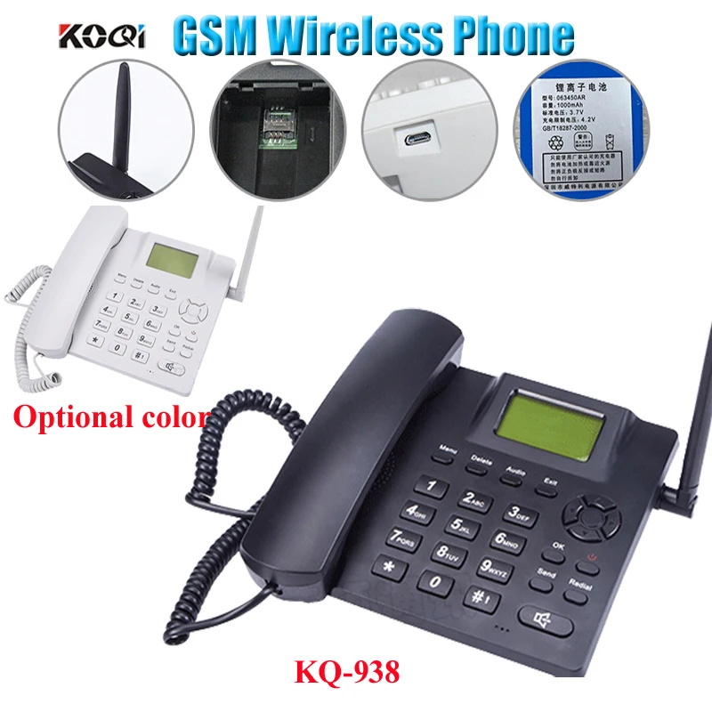 Black Fixed Wireless GSM Desk Phone Quadband SIM Card SMS Function Desktop Telephone Handset Russian French Spanish Portuguese