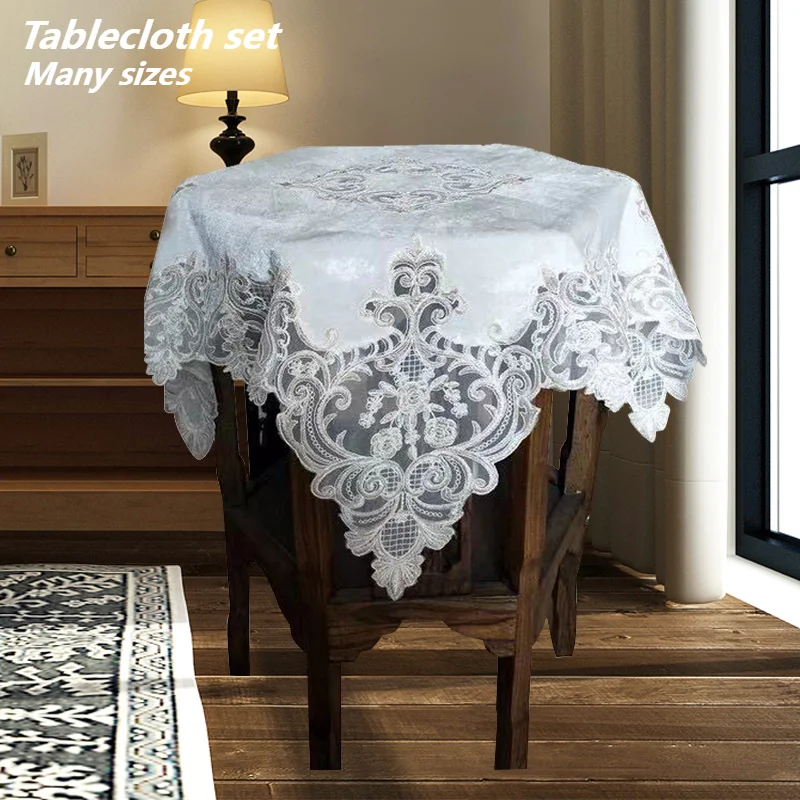 European Velvet Embroidery Trim Square Tablecloth Set Bedroom Living Room Study Office Coffee Table Cover Cloth Party Decoration