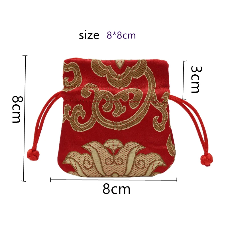 10pcs Mini Fine Chinese style Lucky Bag Sachet Silk Brocade Gift Pouch Satin Drawstring Jewellery Packaging  8x8cm