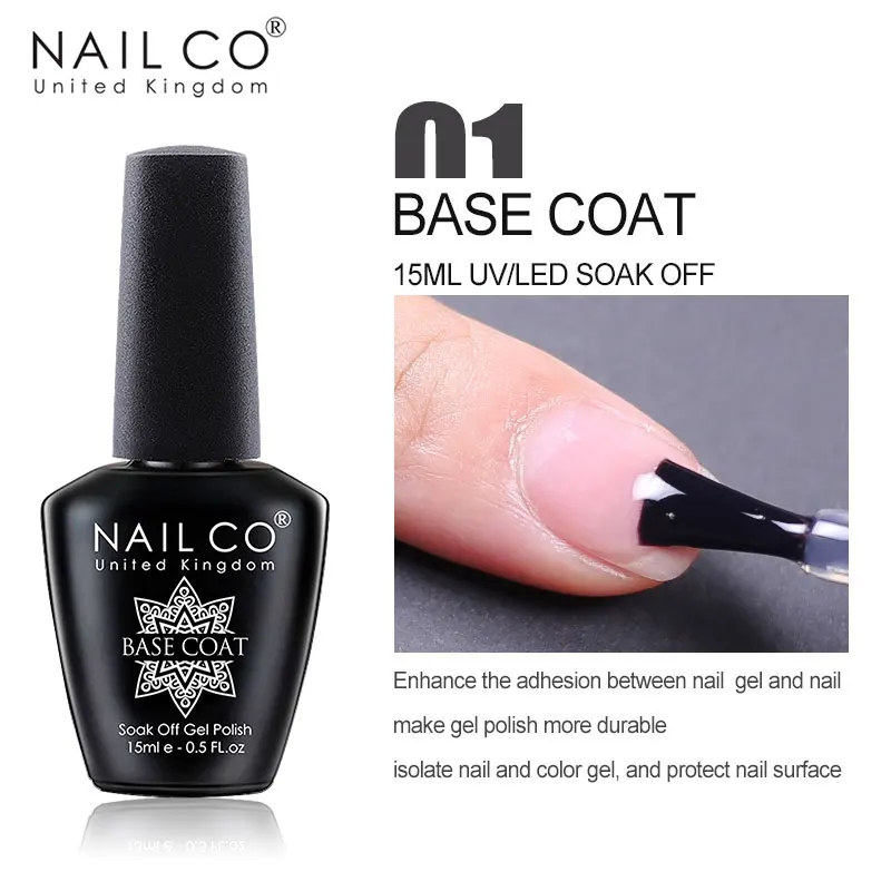 NAILCO 15 مللي معطف فوقي وقاعدة معطف فني تصميم هلام طلاء الأظافر UV معطف قاعدة علوي UV LED نقع قبالة هلام لتزيين الأظافر الورنيش