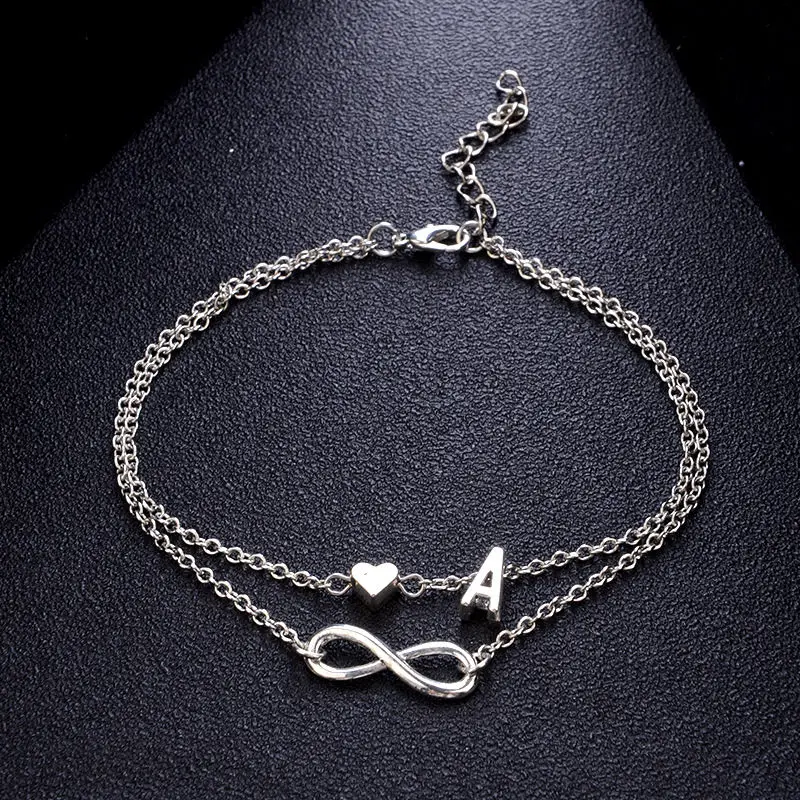 Personality Chain Bracelets Silver Color Geometric Infinity Symbol Capital Letter Charm Braclets Jewelry Gifts For Women,1 PC