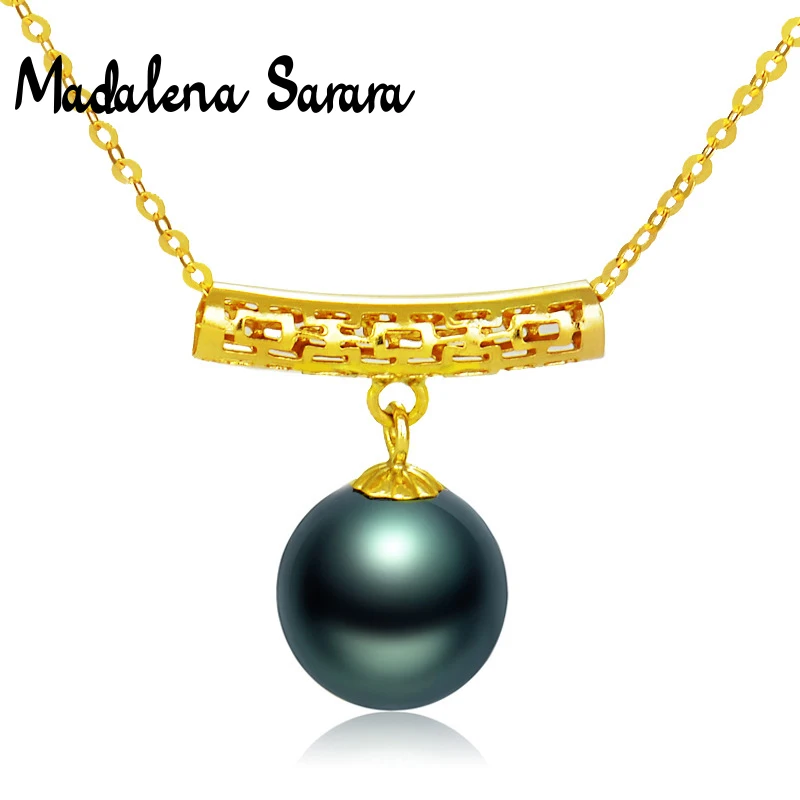 

MADALENA SARARA 11mm Saltwater Tahiti Pearl 18K Gold Necklace High Quality Perfectly Round Bead Pendant Necklace AU750 gold