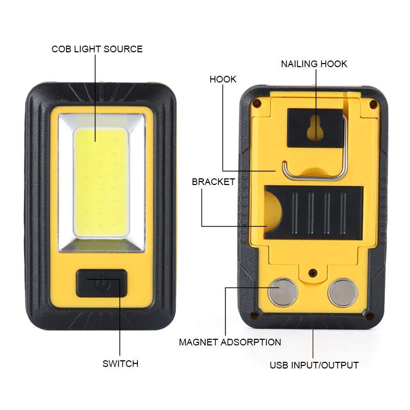 26W COB XPE LED Hunting Flashlight 3600mAh USB Work Light Inspection Lamp Clip On Red Flash Camping Emergency Torch Lantern