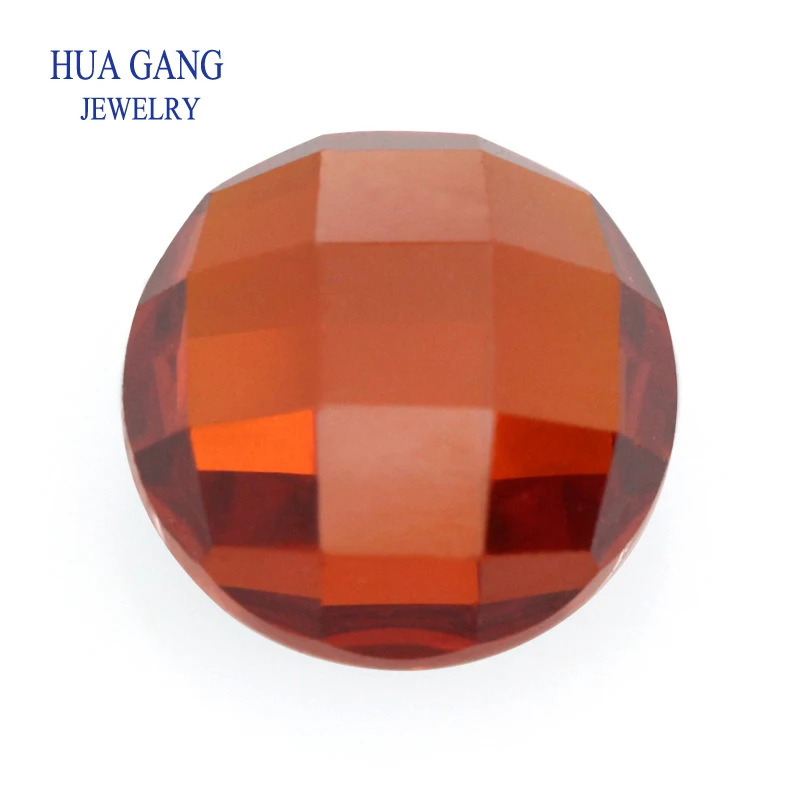 

Orange Cubic Zirconia Stone Round Shape Flat Bottom Checkerboard Cut Loose CZ Stone Synthetic Gems For Jewelry 5~14mm