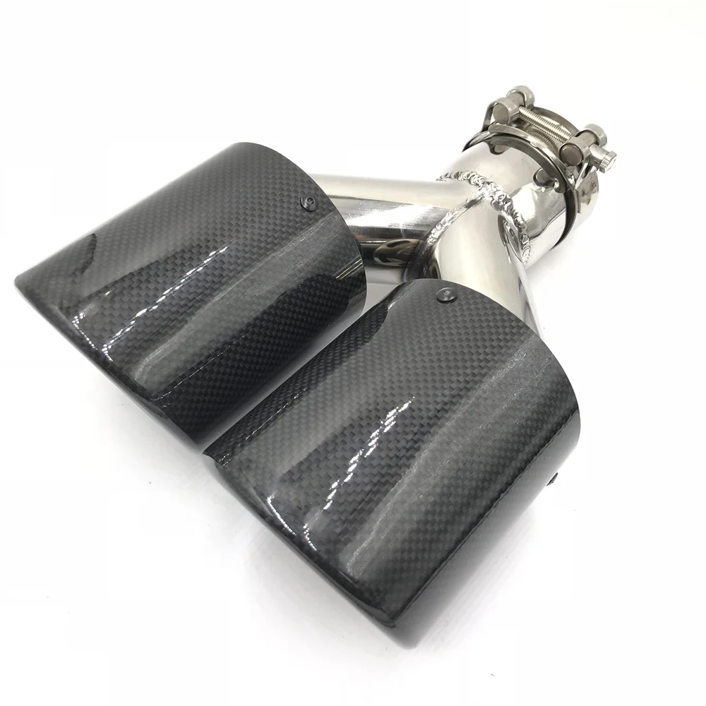 1 Piece Car Universal Glossy Carbon Fiber Exhaust Muffler Tip Auto Double Silver Stainless Steel Exhaust Pipe For Ak