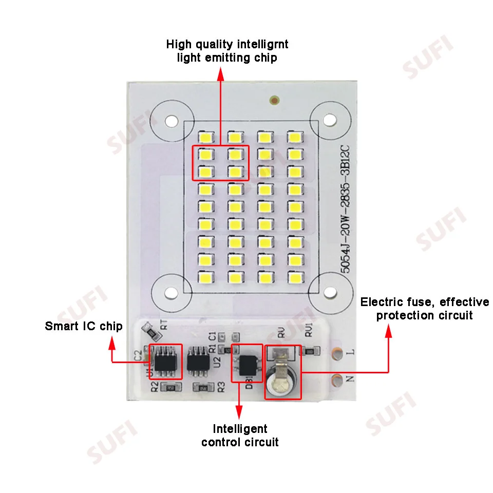 20W 30W 50W 100W COB o wysokiej mocy żarówki LED lampa układowa zintegrowane inteligentny sterownik IC źródło światła AC220V dla zewnętrzny