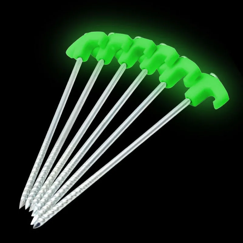 

10 packs camping luminous ground nails outdoor camping tent nails fluorescent 25CM wind rope nails sky curtain steel nails