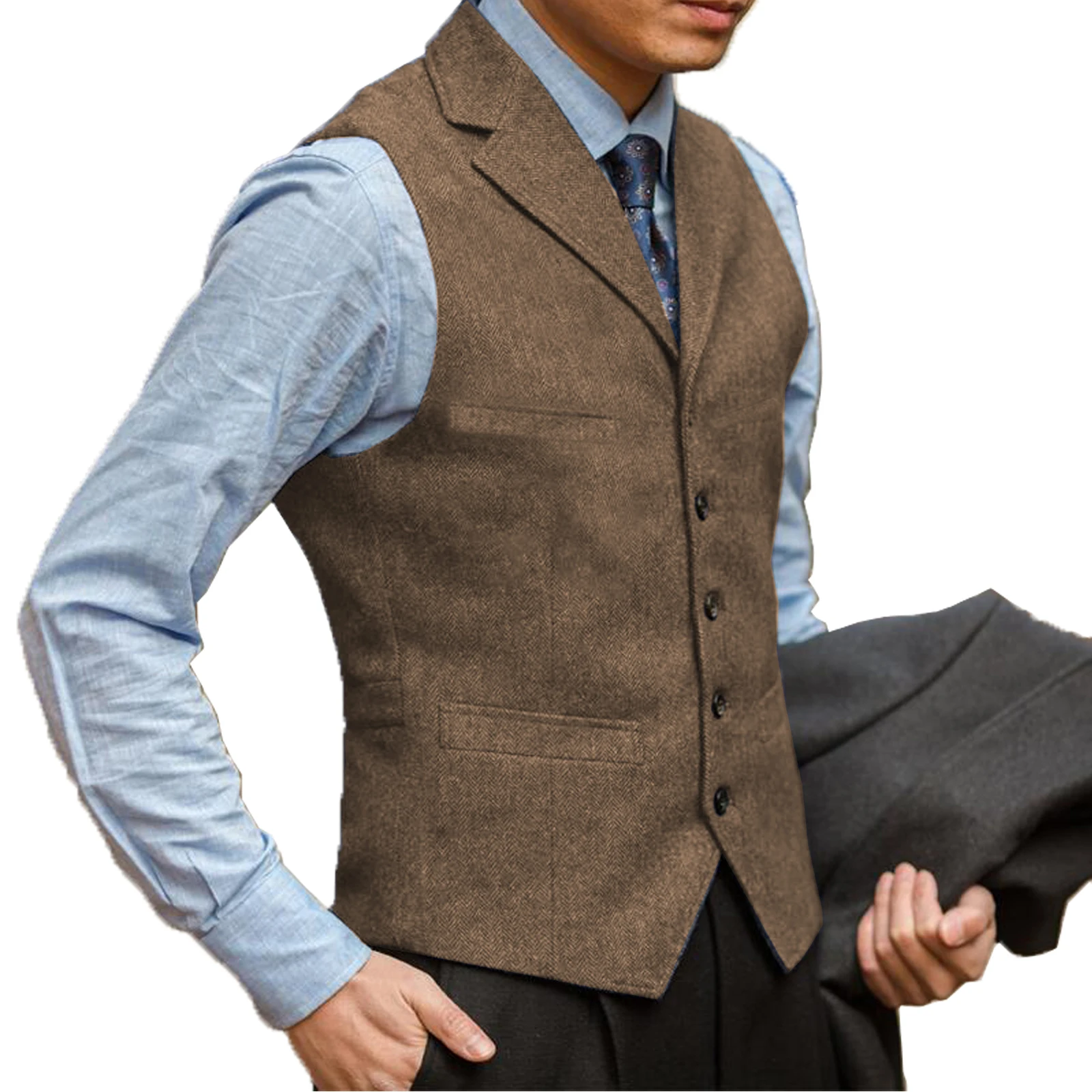 Grey Men's Vest Brown Slim Fit Prom Herringbone Wool Blazer Green Office Suits Burgundy Waistcoat For Wedding Best Man Grooms