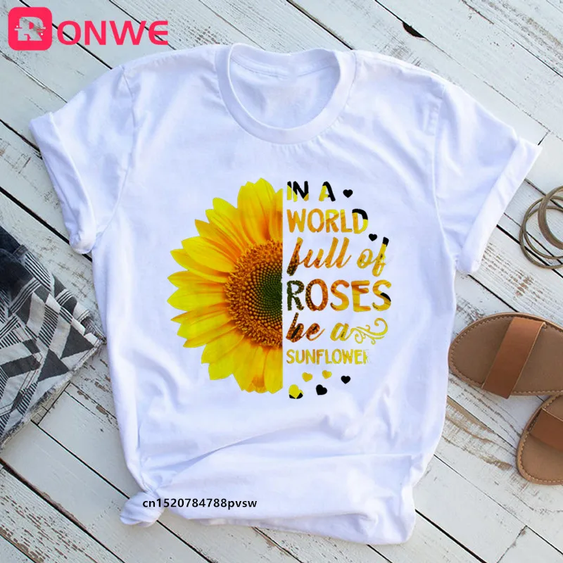 Donne In un mondo pieno di rose Be a Daisy T shirt ragazza girasole divertente T-shirt donna Harajuku anni \'90 vestiti, nave di caduta
