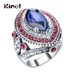 2020 New Fashion Blue Big Rings For Women Silver Color Mosaic Red Crystal Vintage Wedding Ring Jewelry