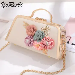 Yoreai sacos de noite feminina bolsa de embreagem de couro high-end noite casamento nupcial bolsa pérola flor moda corrente festa packs