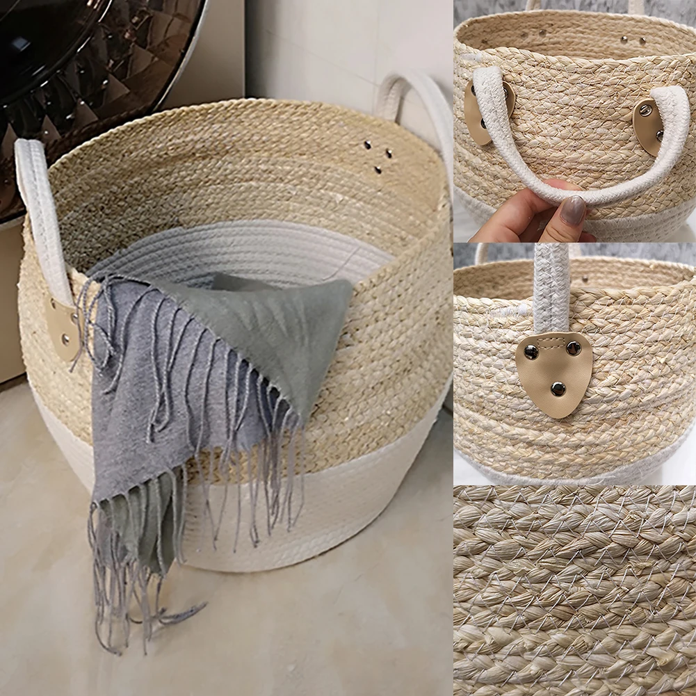 Durable Woven Storage Basket Desktop Storage Box Snack Toy Straw Storage Box with handle cesta mimbre decoracion #CW