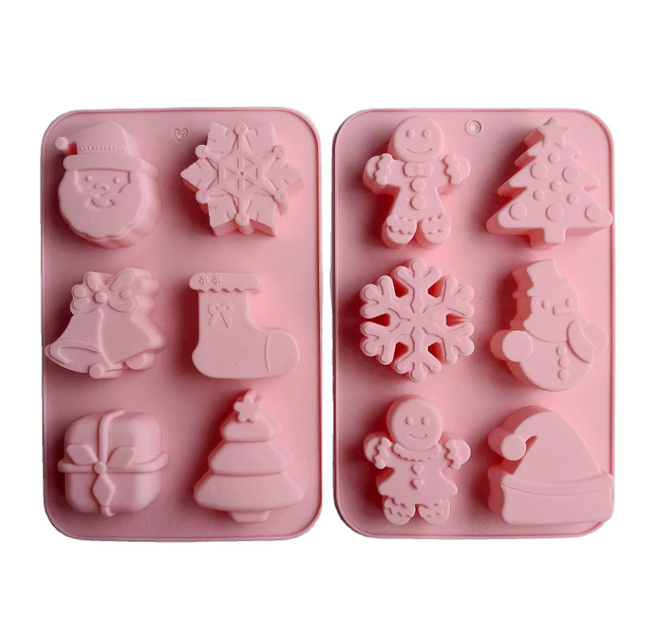 6 Even Christmas Tree Porous Santa Socks Fift Shape Silicone Mold Mousse Chocolate Cake Decoration Baking Mold Soap Mold