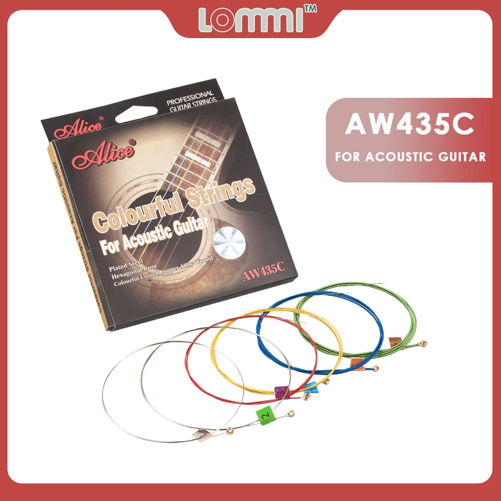 

LOMMI Alice AW435C Acoustic Guitar Strings Plated Steel Hexagonal Core Colorful Coated Copper Alloy Wound Guitar Accessories