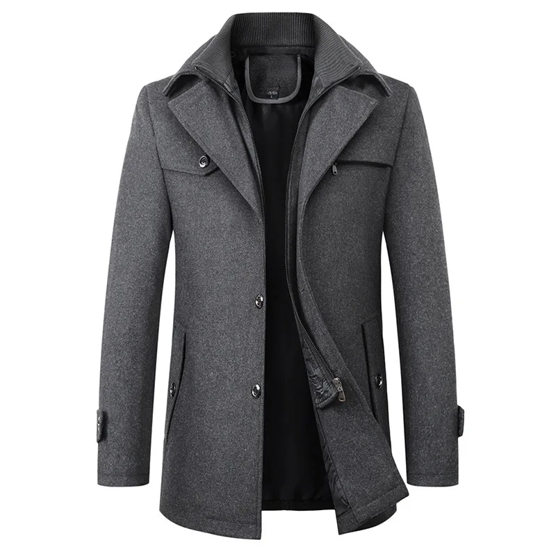 New Men Winter Wool warm Coat Fashion Brand Comfortable Thick Wool Blends Woolen Pea top Coat Male Trench casual Overcoat