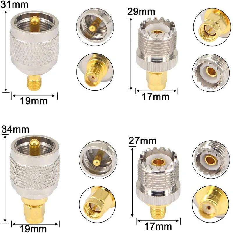 1pcs RF Connector Adapter UHF-SMA SMA Female Male To UHF PL259 SO239 Coax Coaxial For Baofeng Walkie Talkie Radio