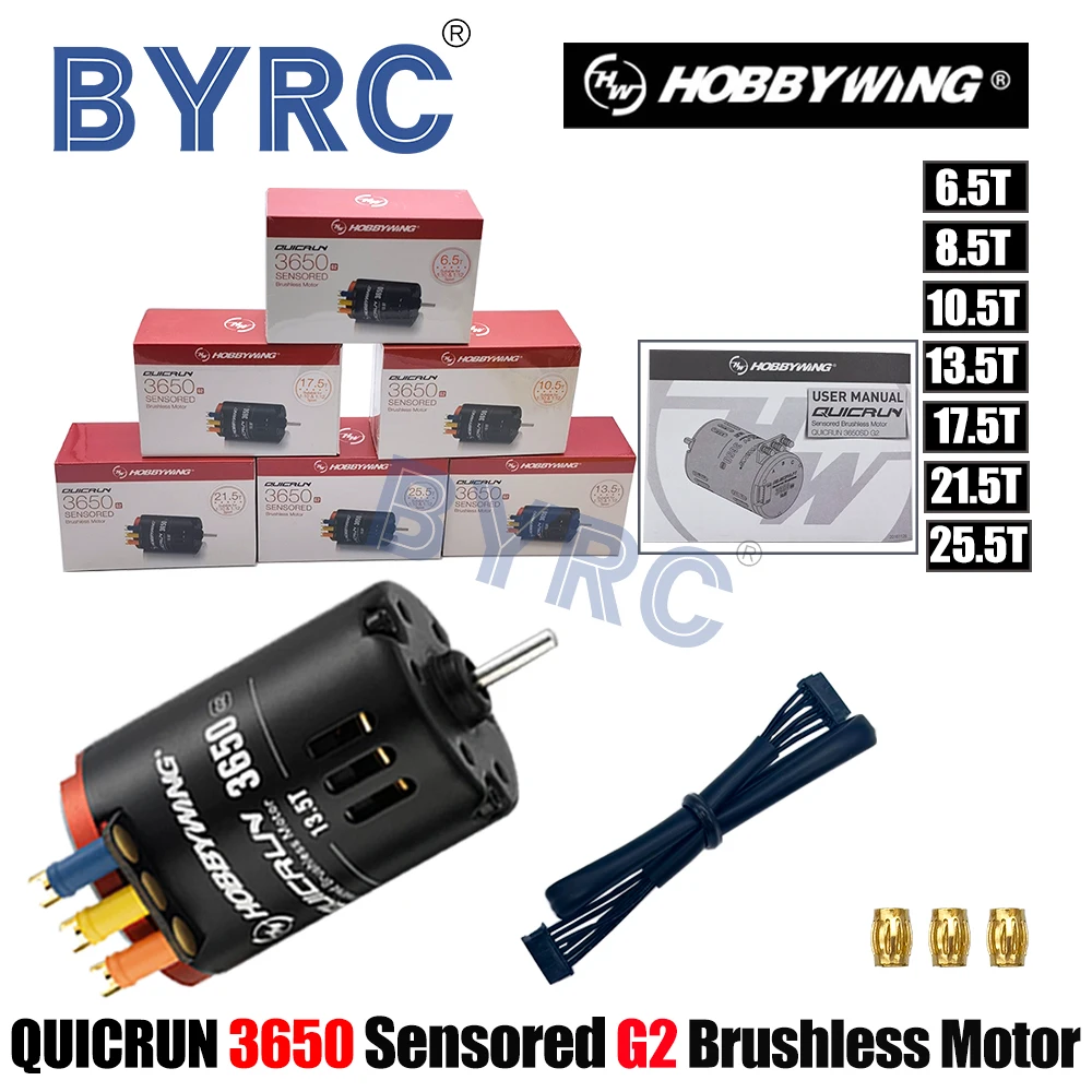 Hobbywing QUICRUN 3650 Sensored G2 6.5T 8.5T 10.5T 13.5T 17.5T 21.5T 25.5T 2-3S Race Brushless Motor For 1/10 1:12 Rc Car Trucks