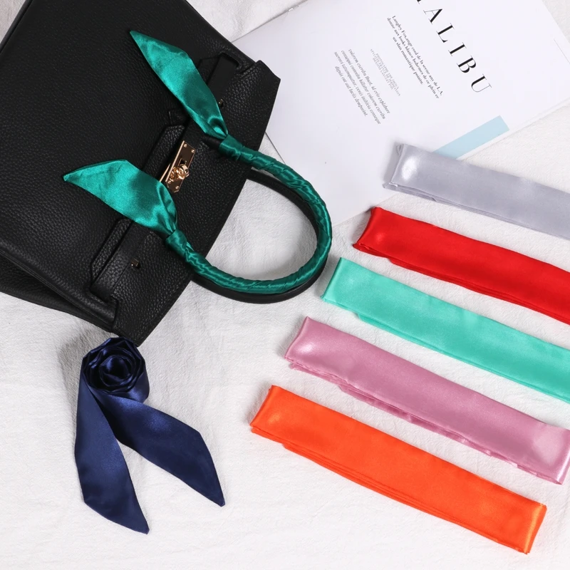 Solid Color Skinny Small Silk Scarf Women Simple Style Bag Handle Ribbon Fashion Hairband Headscarf Beautiful Scarves For Women