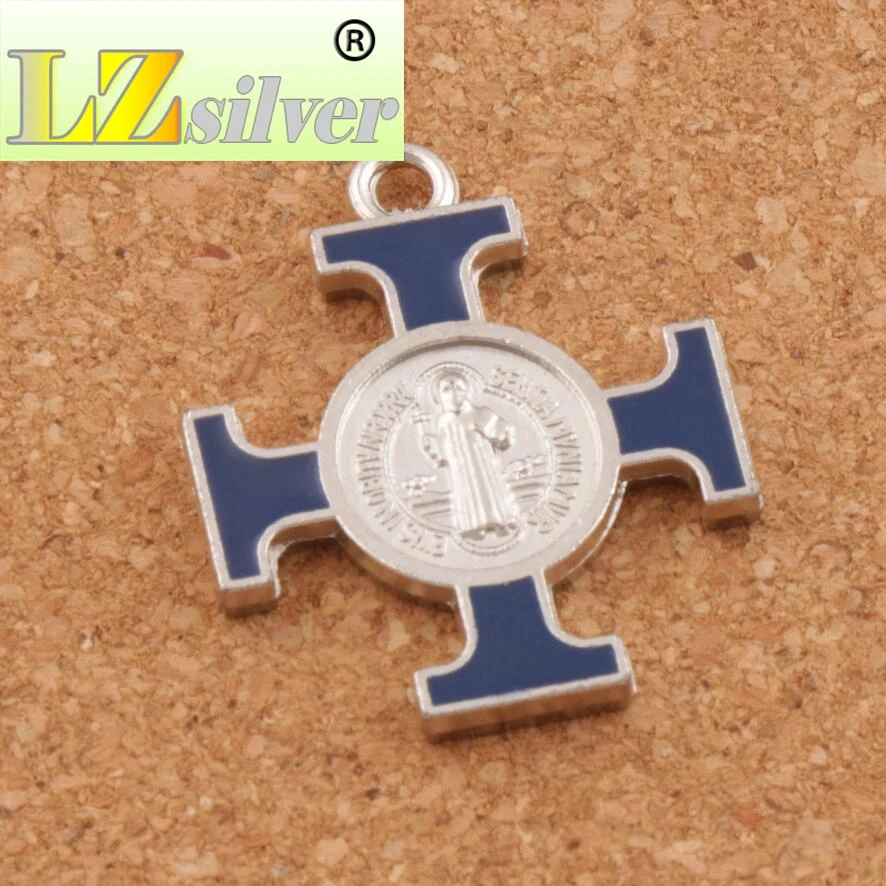 6Colors Enamel ST Saint Michael Cross Religious Medal Charm Beads 60pcs Zinc Alloy Pendants L1756 30x25.2mm