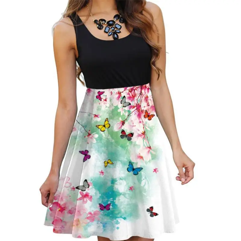 Abito Boho con stampa floreale abito da sera da donna Beach Summer abiti da donna abiti senza maniche divisi abiti Maxi robe per donna