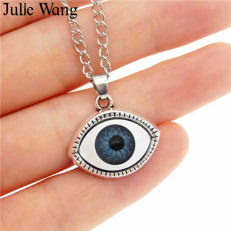 Julie Wang Alloy Human Evil Eye Necklace Plastic Eyeball Multicolor Chain Pendants Fashion Women Jewelry collares Bijoux Femme