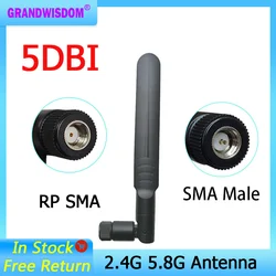 Antena GWS 1, 2 piezas, 2,4 GHz, 5,8 Ghz, conector macho de RP-SMA 5dBi, Antena wifi de doble banda aérea SMA hembra, enrutador inalámbrico IOT