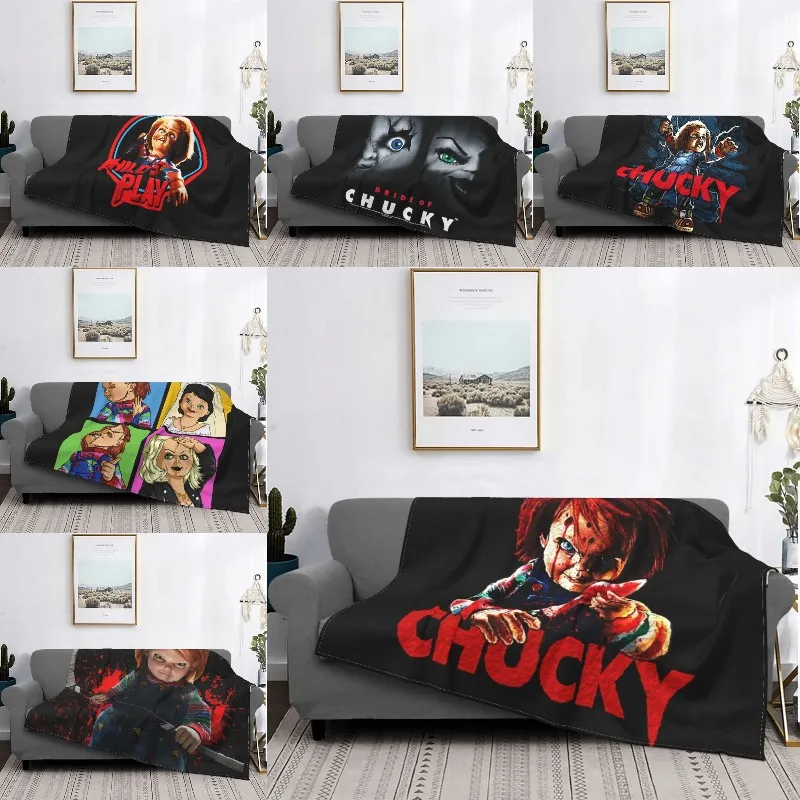 Ultra-Soft Fleece Chucky Killer Horror Halloween Throw Blanket Warm Flannel Child's Play Movie Blankets for Bed Car Sofa Quilt