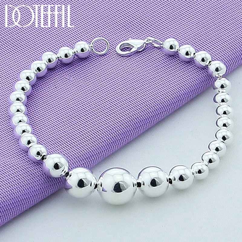 

DOTEFFIL 925 Sterling Silver 18K Gold Gradient Size Smooth Ball Bead Chain Bracelet For Women Charm Wedding Engagement Jewelry