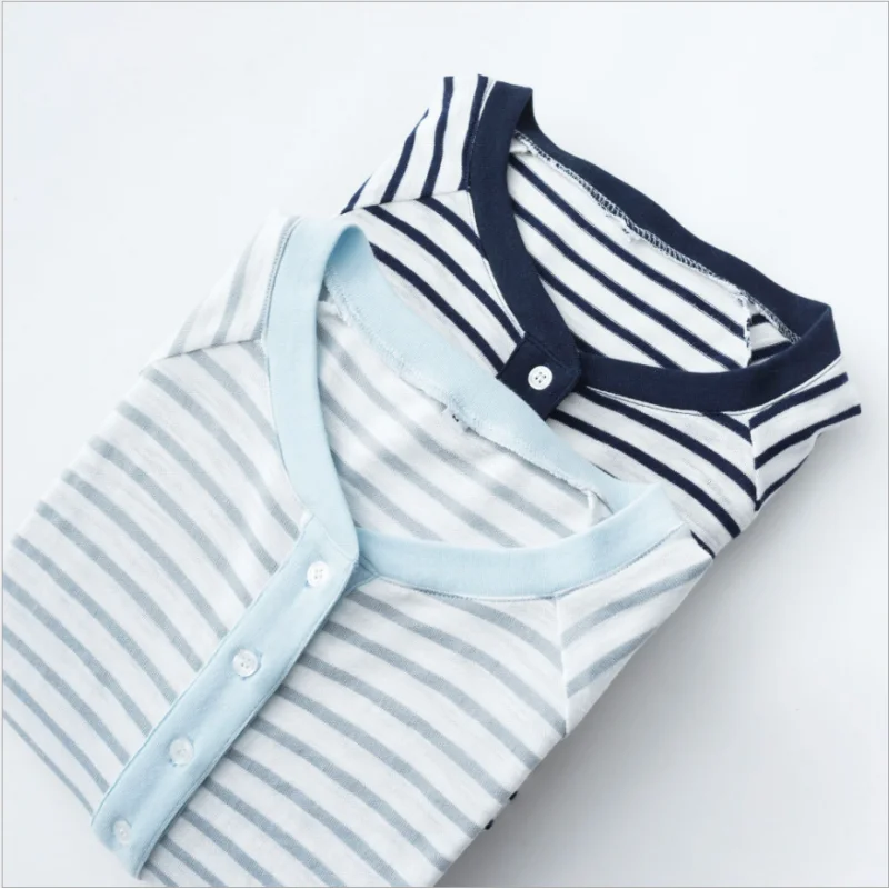 2024 Spring Female Casual Striped Nightgown Ladies Soft 100% Cotton sleepshirt Women Long Sleeve Round collar sleepwear dress