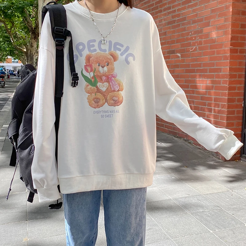 New 2022 Fashionable Printed Bear High Street Jumper Wild Oversized Autumn Winter Women's Sweatshirts Pullovers Lady Tops SS4500